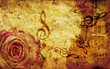 Vintage background with rose and notes