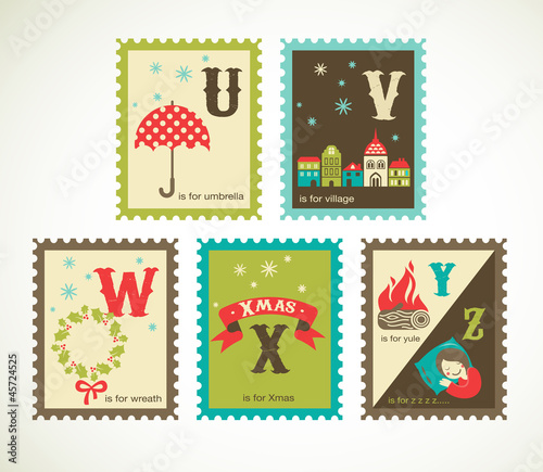 Vector: Christmas retro alphabet with cute icons Christmas retro alphabet with cute icons