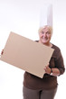 Seniorin mit Schild
