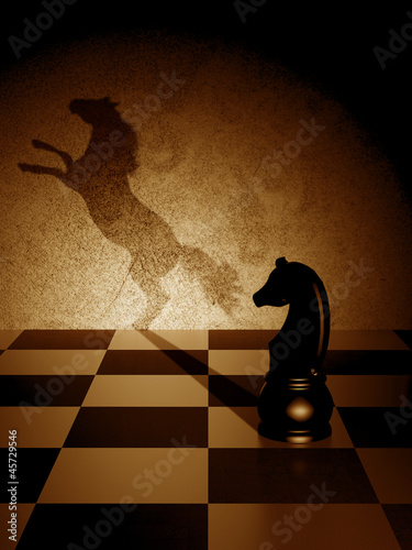 Illustration: Black knight with an art shadow as a wild horse Black knight with an art shadow as a wild horse