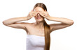 youth woman clossing eyes with her hands