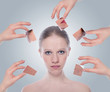 concept skincare . Skin of beauty young woman before and after t