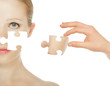 concept skincare with puzzles. Skin of beauty young woman before