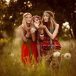 Girls of hippie in the field