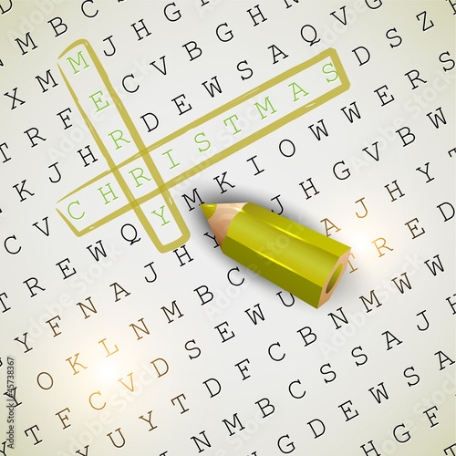 Vector: Solution of puzzle.Text " Merry Christmas" highlighted with gree Solution of puzzle.Text " Merry Christmas" highlighted with gree