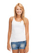 smiling teenage girl in blank white t-shirt