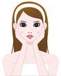 Young lovely lady applying moisturizer to her face after shower