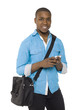 Photo: smiling black man with cellphone smiling black man with cellphone