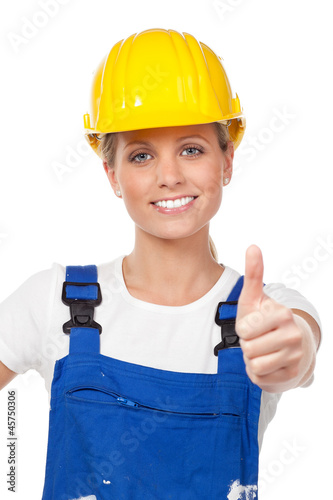 Photo: motivierte arbeiterin mit schutzhelm motivierte arbeiterin mit schutzhelm