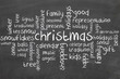 christmas word cloud on blackboard