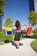 open arms shopping woman