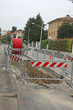 Foto: roadworks with a excavation for the laying of high voltage power roadworks with a excavation for the laying of high voltage power