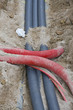 Foto: detail of an excavation at a construction site for the laying of detail of an excavation at a construction site for the laying of