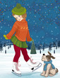 Little girl with dog at skating rink