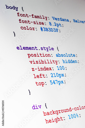Photo: CSS source code closeup vertical view CSS source code closeup vertical view