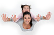 high angle view  of sisters being joyful