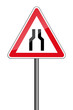 Warnschild RAL 3001 signalrot freigestellt - Verengte Fahrbahn