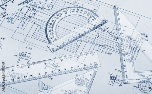 Photo: The plan industrial details, a protractor, ruler The plan industrial details, a protractor, ruler