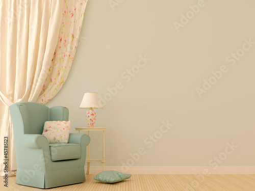 Photo: Blue chair by the curtains Blue chair by the curtains