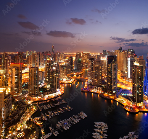 Photo: A view of Dubai Marina, UAE, at Dusk, also showing JBH A view of Dubai Marina, UAE, at Dusk, also showing JBH