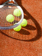 Close up view of tennis racquet and balls