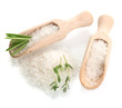 salt with fresh rosemary and thyme isolated on white