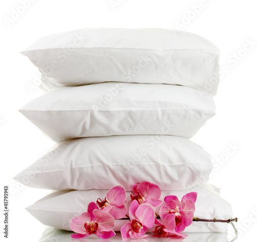 Photo: pillows and flower, isolated on white pillows and flower, isolated on white