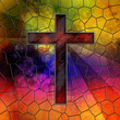 Red Glass Cross On Stained Gla...