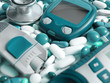 Device for measuring blood sugar level,pills and stethoscope