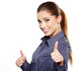 Happy smiling business woman with ok hand sign