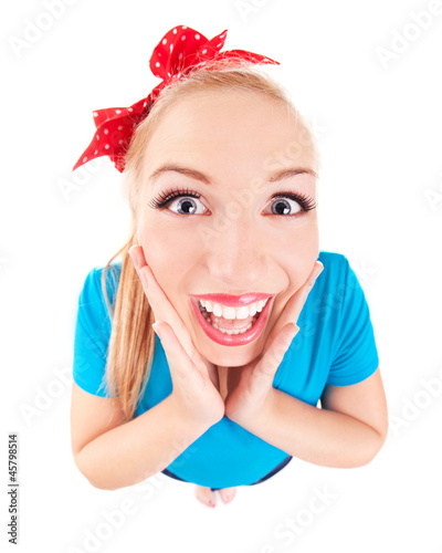 Photo: Excited funny girl isolated on white Excited funny girl isolated on white