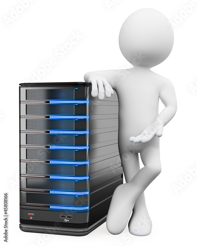 Illustration: 3D white people. System administrator with a server 3D white people. System administrator with a server