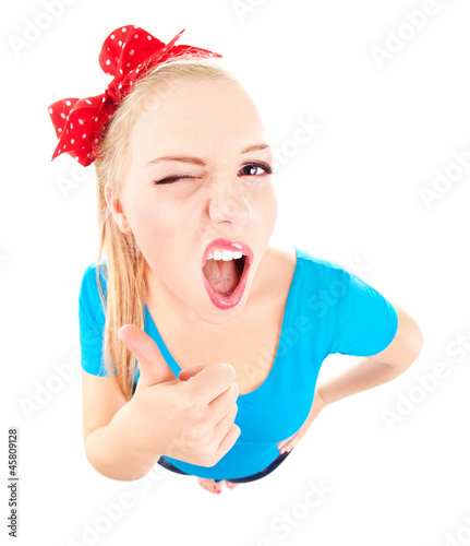 Photo: Funny girl with thumb up Funny girl with thumb up