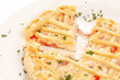 tasty quiche with cheese and vegetables