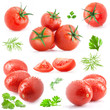Collection of tomatoes and herbs isolated on white background
