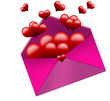 hearts flying from envelope on white background