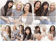 Montage Three Beautiful Women Friends at Home Together