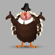 Smiling turkey in traditional pilgrims'clothes
