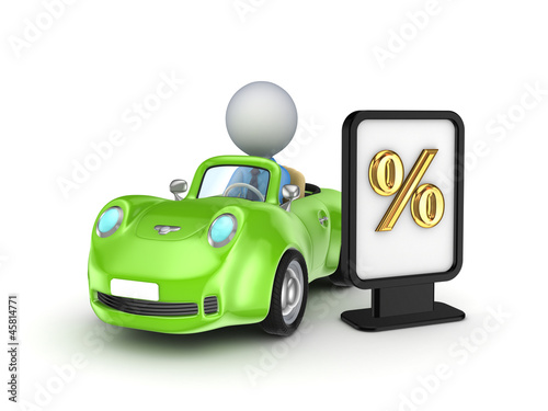Illustration: Small car and percents symbol. Small car and percents symbol.
