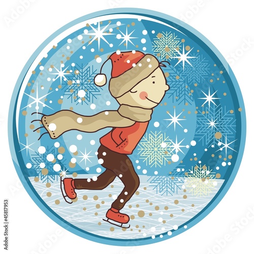 Vector: Ice Skating Kid Globe Ice Skating Kid Globe