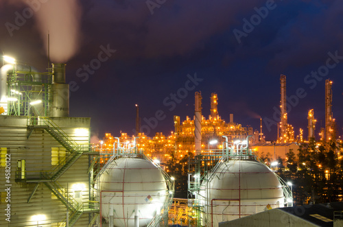 Photo: Petrochemical plant,spheres tank at twilight Petrochemical plant,spheres tank at twilight