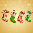 Hanging christmas socks with present.