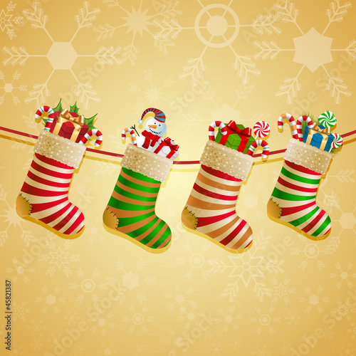 Vector: Hanging christmas socks with present. Hanging christmas socks with present.