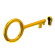 Illustration: Golden key and keyhole isolated on white background Golden key and keyhole isolated on white background