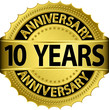 10 years anniversary golden label with ribbon