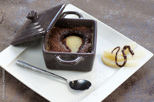 Photo: cassolette de moelleux au chocolat poire 3 cassolette de moelleux au chocolat poire 3
