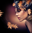 Autumn Woman. Fashion Girl Makeup. Fall