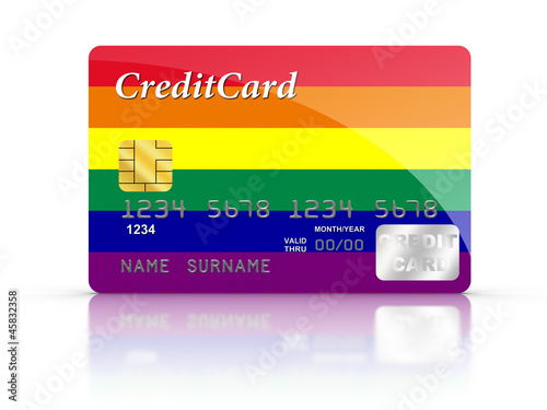 Illustration: Credit Card covered with Rainbow flag. Credit Card covered with Rainbow flag.