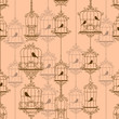 Vintage birds and birdcages. Vector illustration.