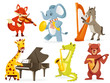 Vettoriale: Animals playing intruments, vector illustration Animals playing intruments, vector illustration